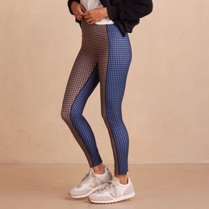 SUMMERSALT The Colorblocked High Rise 7/8 Legging in Gingham Blue Toffee Size 6